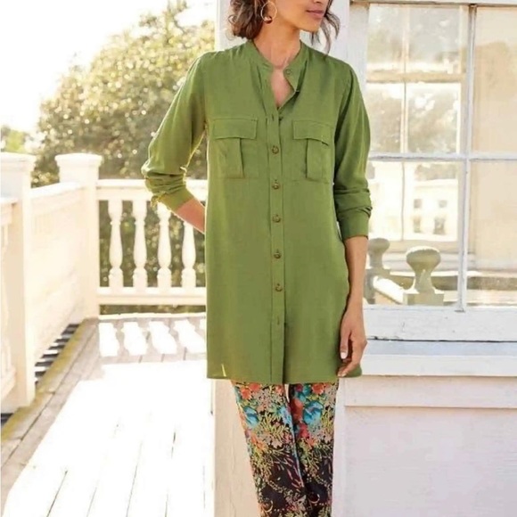 Soft Surroundings 100% Silk Rust Orange button Tunic Top Blouse Petite Small PS - Picture 12 of 12